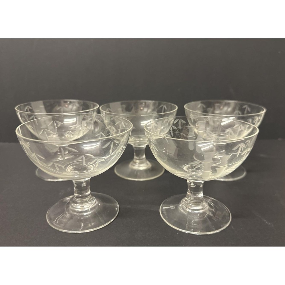 Noritake Bamboo Low Sherbet Retro Cocktail Coupe Glasses 3 1/4"  Vtg 50s Set 5